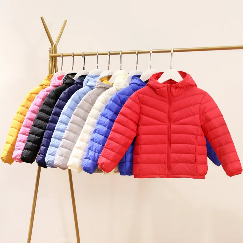 0-10℃ Kids Ultra Light Duck Down Jackets 2024 New Autumn Winter Hooded Jacket for Boys Girls Child Children Warm Puffer Outwear