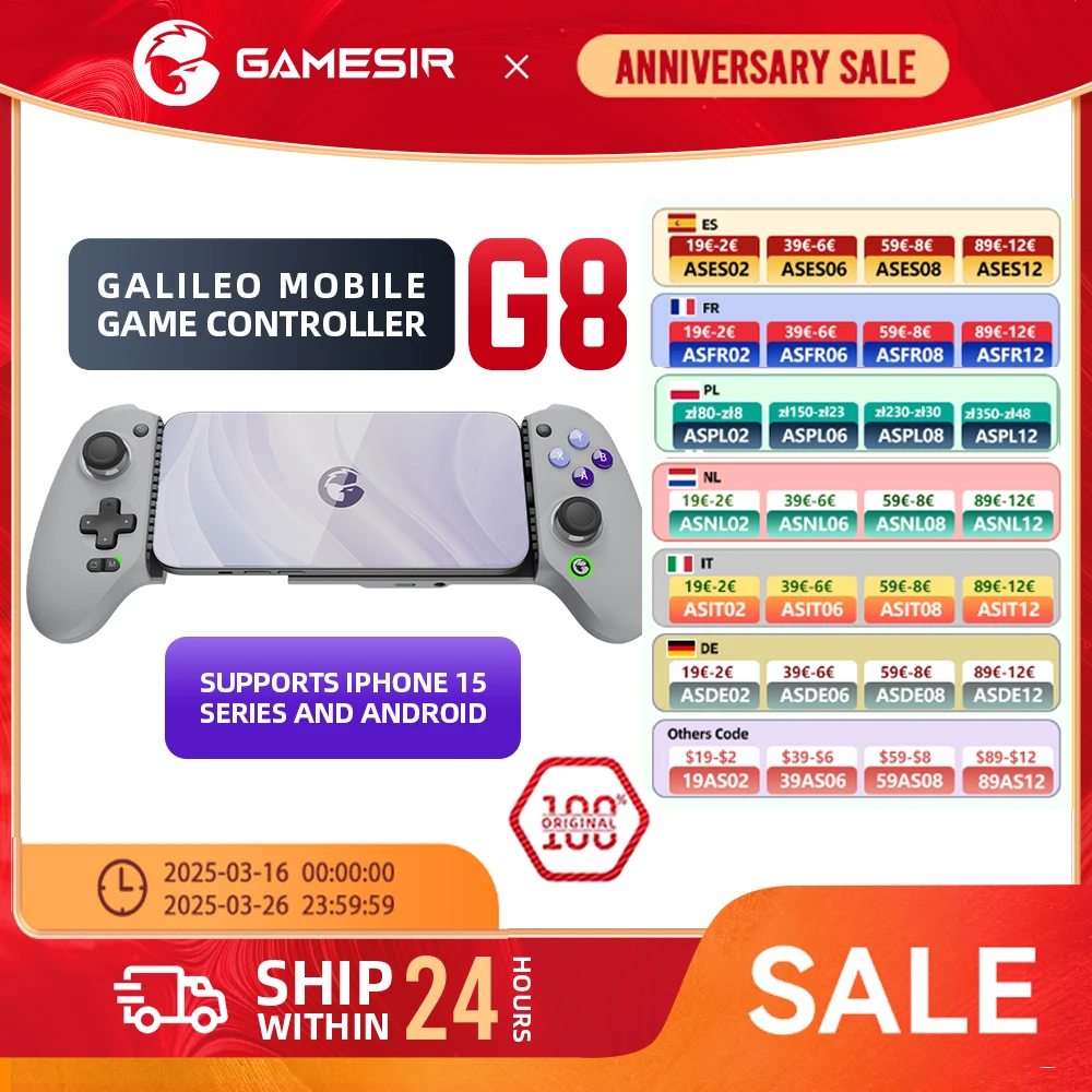 GameSir G8 Galileo Type C Gamepad Mobile Phone Controller with Hall Effect Stick for iPhone 15 Android PS Remote Play Cloud Game