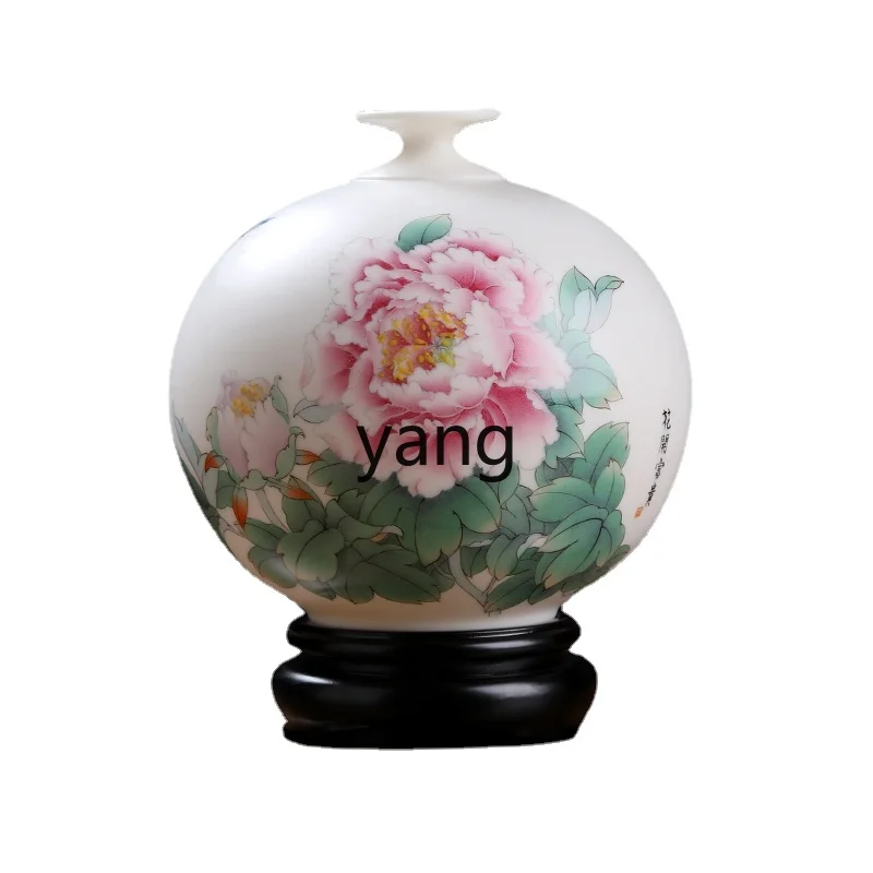 

Yjq Flower Blooming Rich Porcelain Hand Painted Peony Vase Chinese High-End Living Room Home Decoration Ornaments