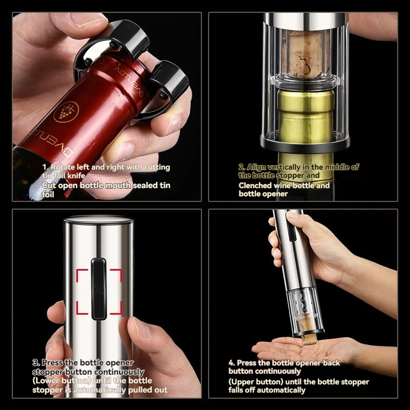2025 فتاحة النبيذ الكهربائية فتاحة النبيذ المنزلية مفك البراغي فتاحة النبيذ التلقائي بالكامل مجموعة هدايا