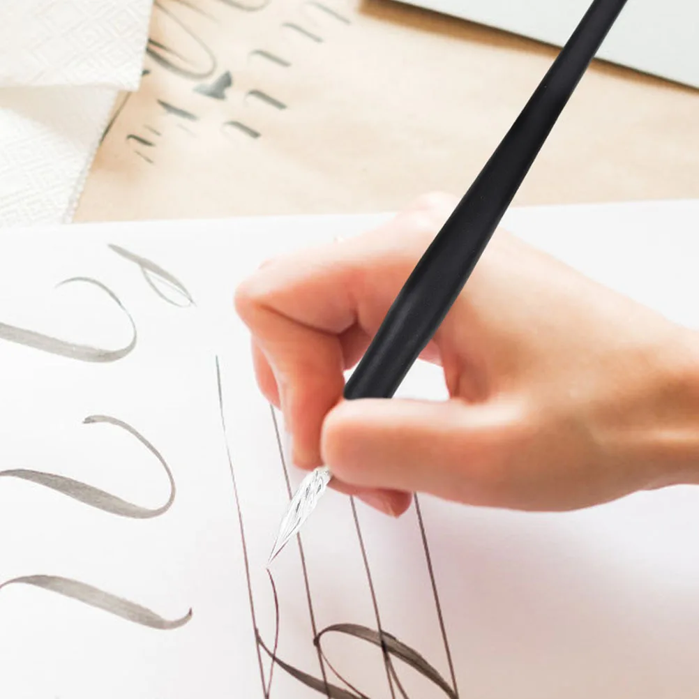 ปากกาจุ่มหมึกแก้ว 2 ชิ้น ด้ามไม้ ปากกาเขียนพู่กันแบบวินเทจ เขียนลื่น อุปกรณ์การเขียนที่มีสไตล์ สำหรับสำนักงานและโรงเรียน