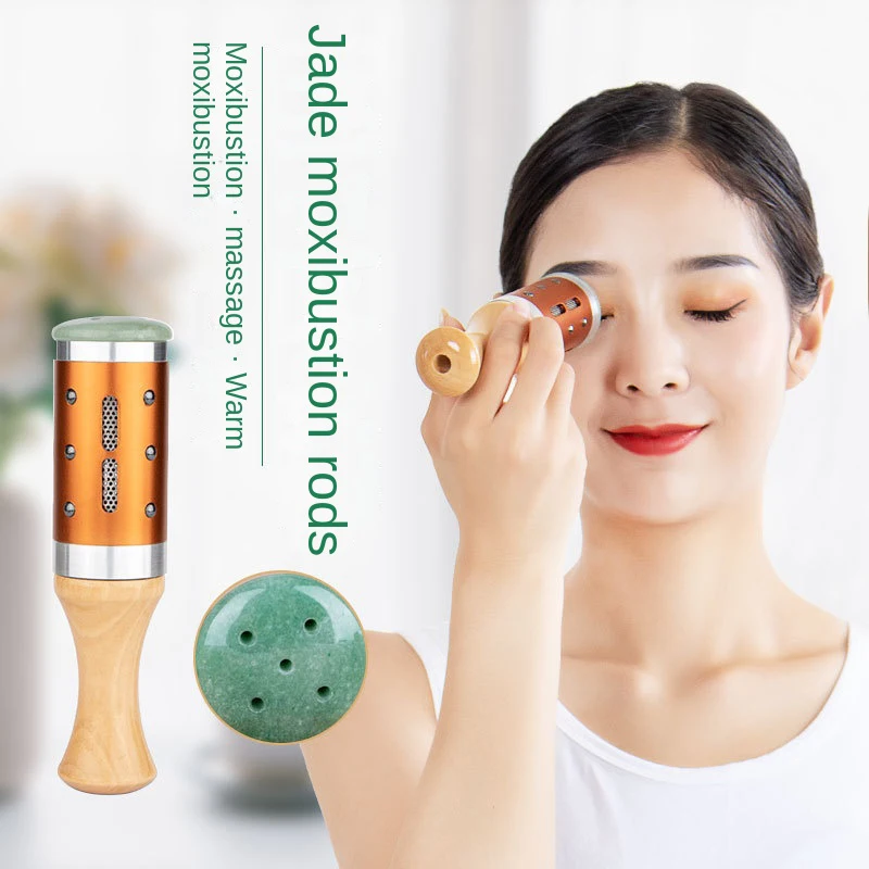 

Jade Stone Moxibustion Rod Facial Beauty Warm Massager Rotatable Moxa Stick Lodestone Roller Meridian Scraping Massage Tool