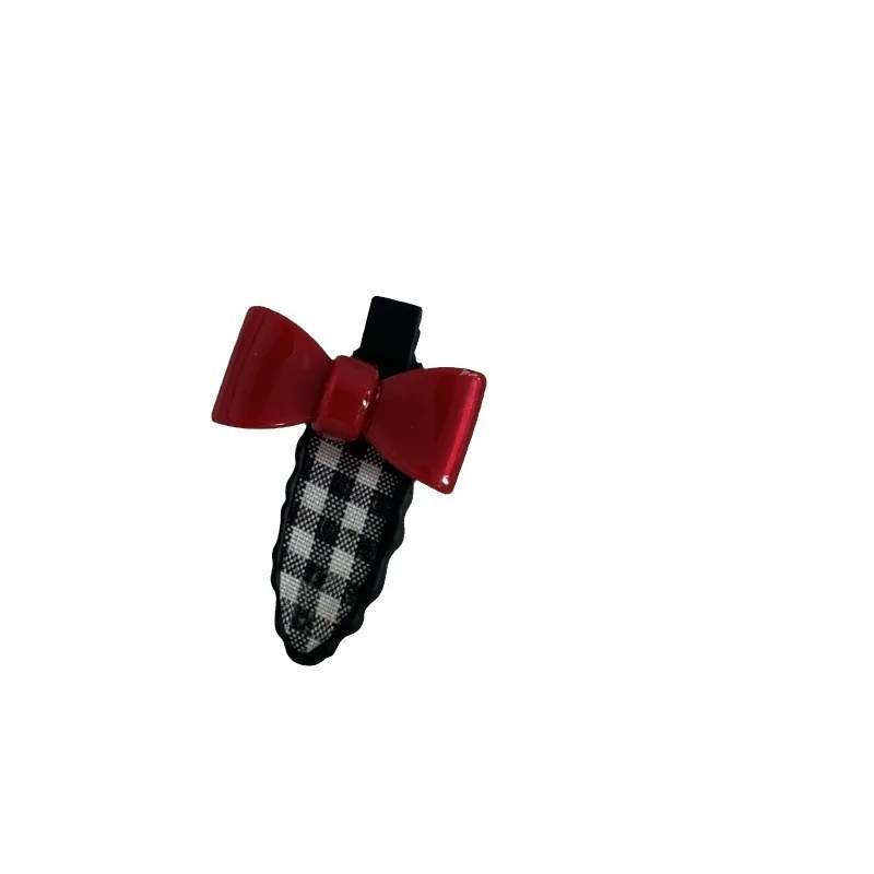 Sweet plaid acetic acid bow hairpin pair cute black duckbill clip bangs clip new hair accessories