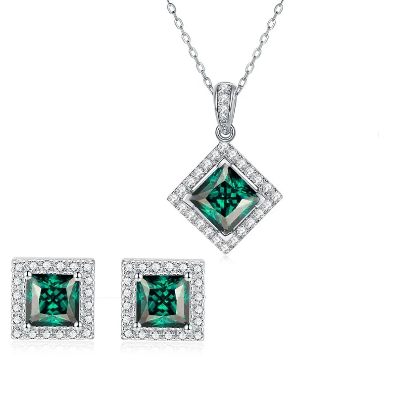 

Комплект украшений KEEP YES: колье с подвеской из сине-зеленого муассанита 2 карата огранки «Принцесса» с сертификатом GRA и серьги-гвоздики из стерлингового серебра 925 пробы для женщин