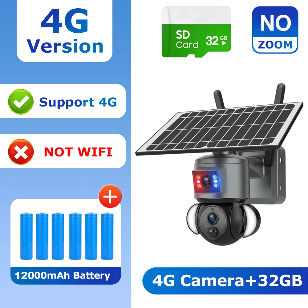 SHIWOJIA 4K 8MP Solar Camera 4G SIM/WIFI Beveiliging Outdoor Dual Lens Opname Humanoïde Tracking Kleur Nachtzicht PTZ Cam