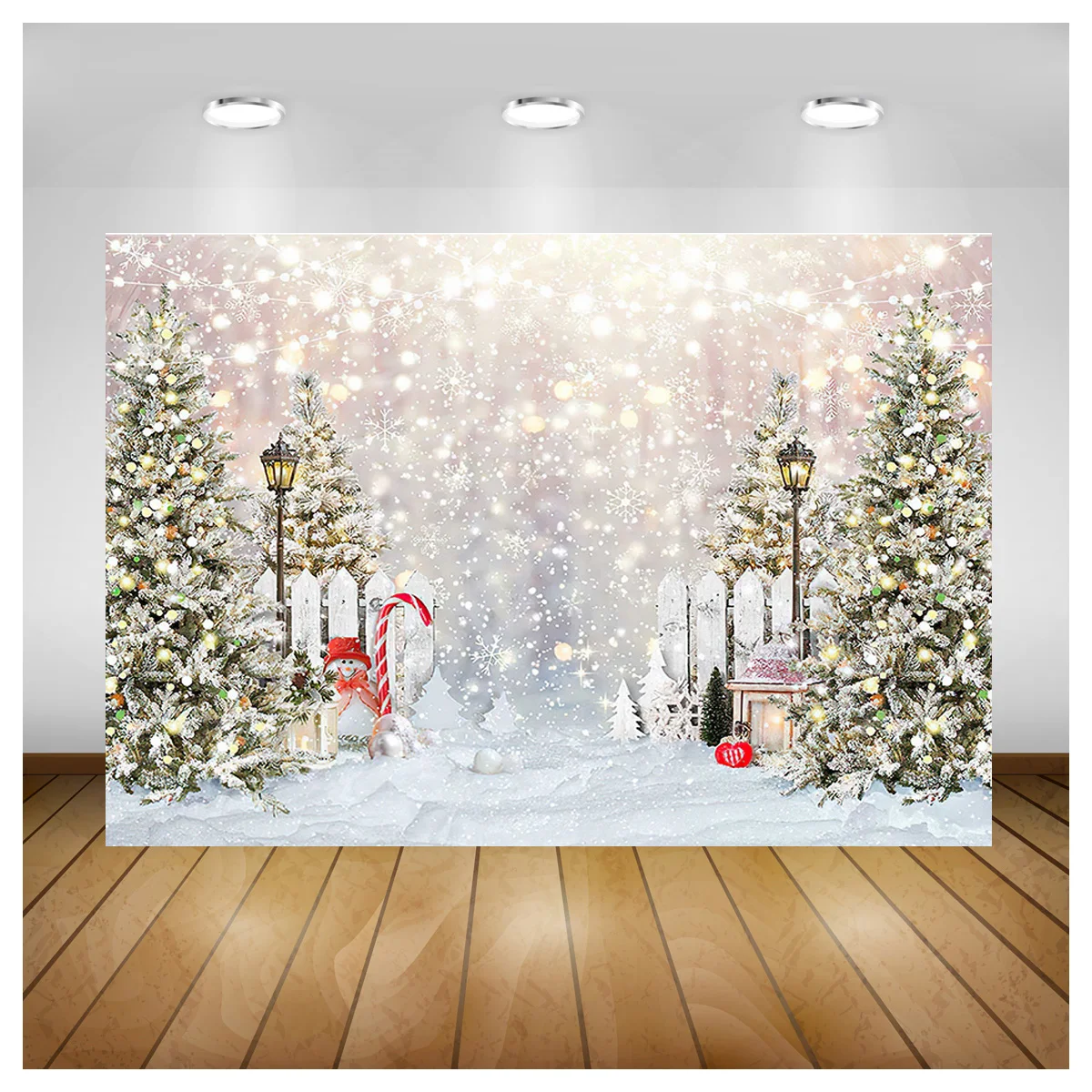 

SHUOZHIKE Christmas Village Wooden Gate Digital Photography Backdrop Prop Snow Party Celebration Studio Background DJ-01