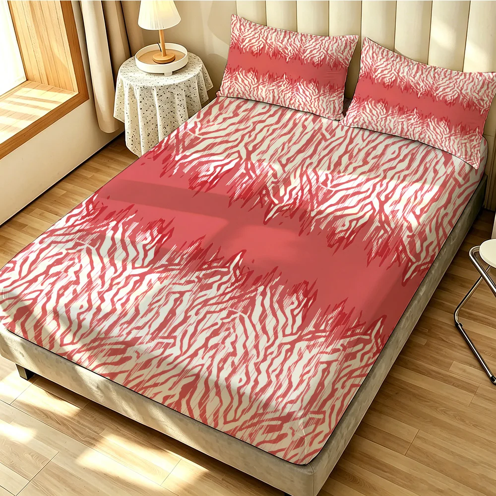 3pcs Pink Zebra Stripes Printed Coreless Bed Sheet Summer Set Multi Size Comfortable Bedding Decoration Machine Washable