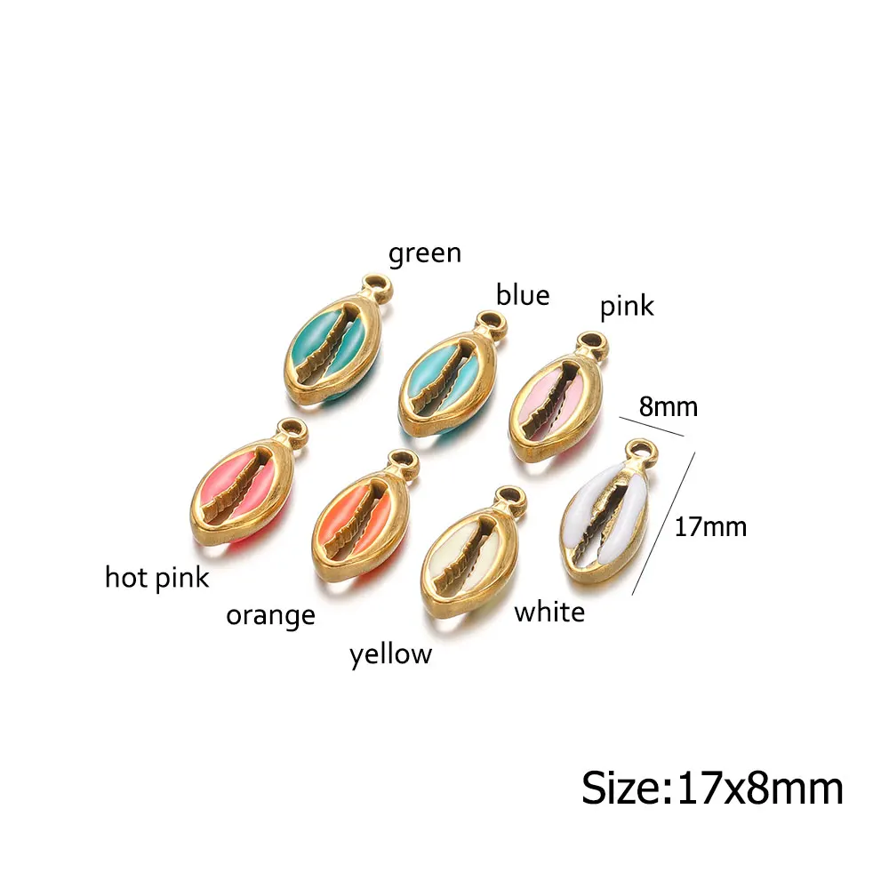 5Pcs Stainless Steel Multicolour Enamel Shell Charms Pendants for DIY Beach Anklets Bracelets Necklace Supplies Jewelry Making