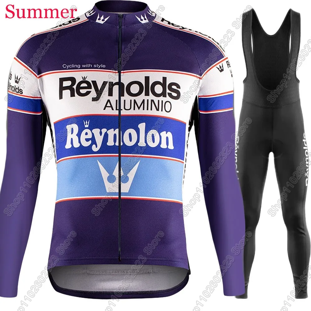 رينولدز فريق الدراجات جيرسي 2025 مجموعة ملابس الرجعية دعوى الشتاء الصيف رجالي كم طويل الدراجة الجبلية الطريق السراويل مريلة Ropa Ciclismo