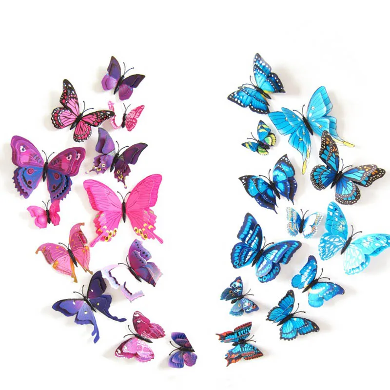 ثلاثية الأبعاد بولي كلوريد الفينيل فراشة الثلاجة ملصق 12 قطعة ملصقات فراشة مختلط الحجم الفن الحديث DIY المواد جدار المنزل الطرف الديكور ZYF