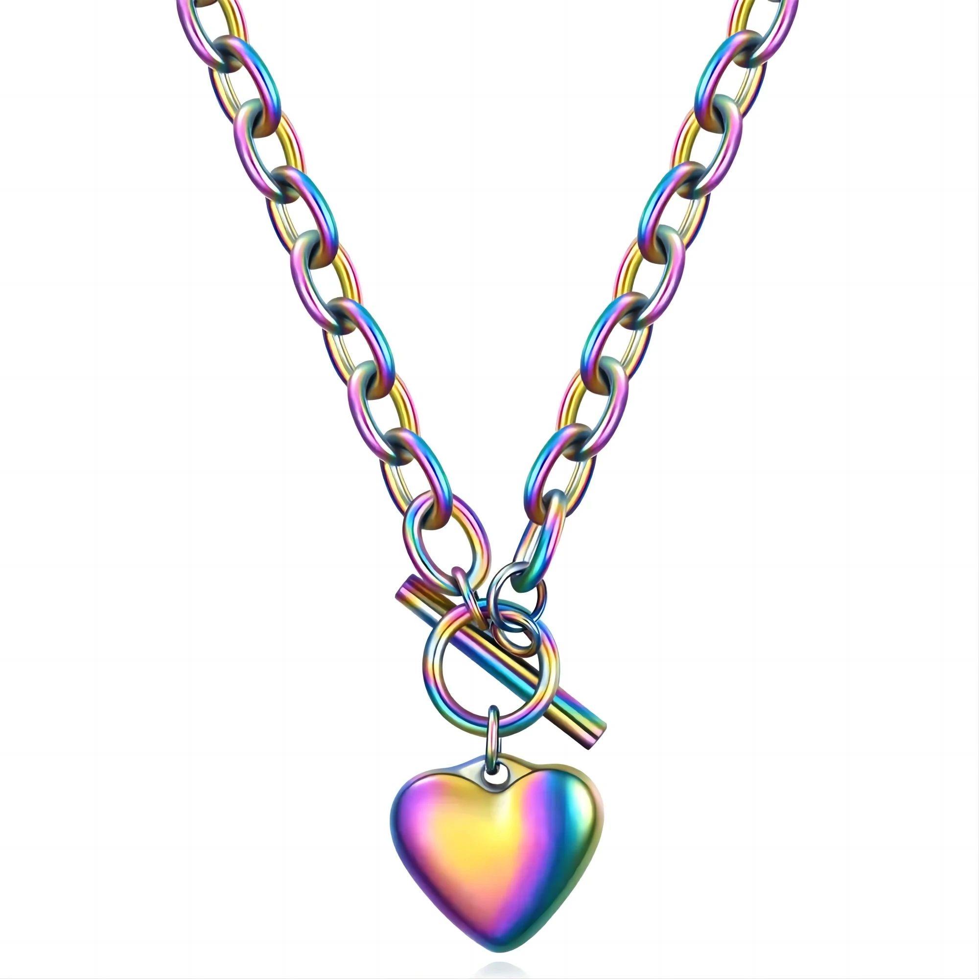 VQYSKO Smooth heart gold/silver/Color OT button stainless steel pendant necklaces for Women Party Jewelry