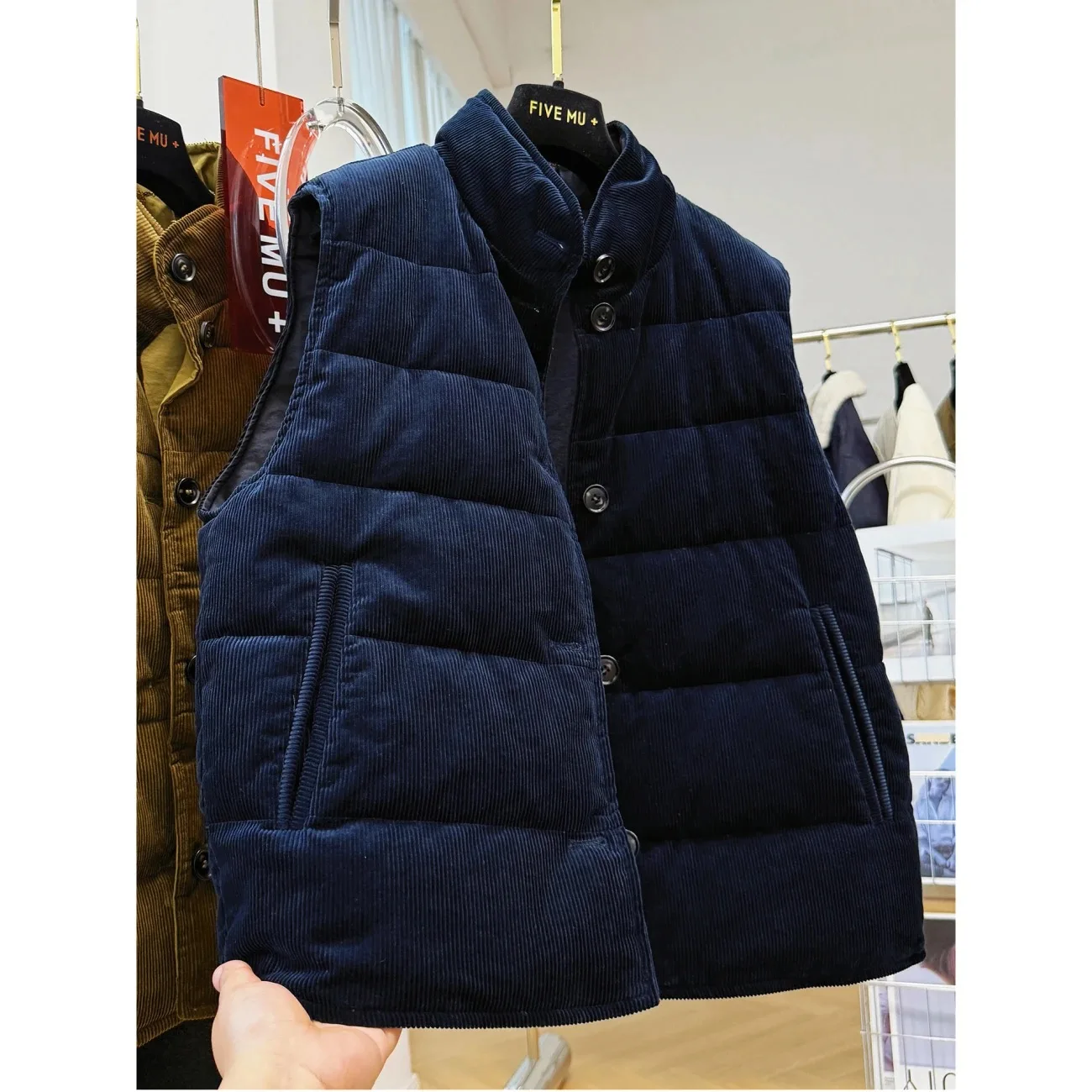 Korean Style Stand Collar Corduroy Sleeveless Cotton Jacket Women's Autumn Winter Outerwear Vest Tank Top Coat