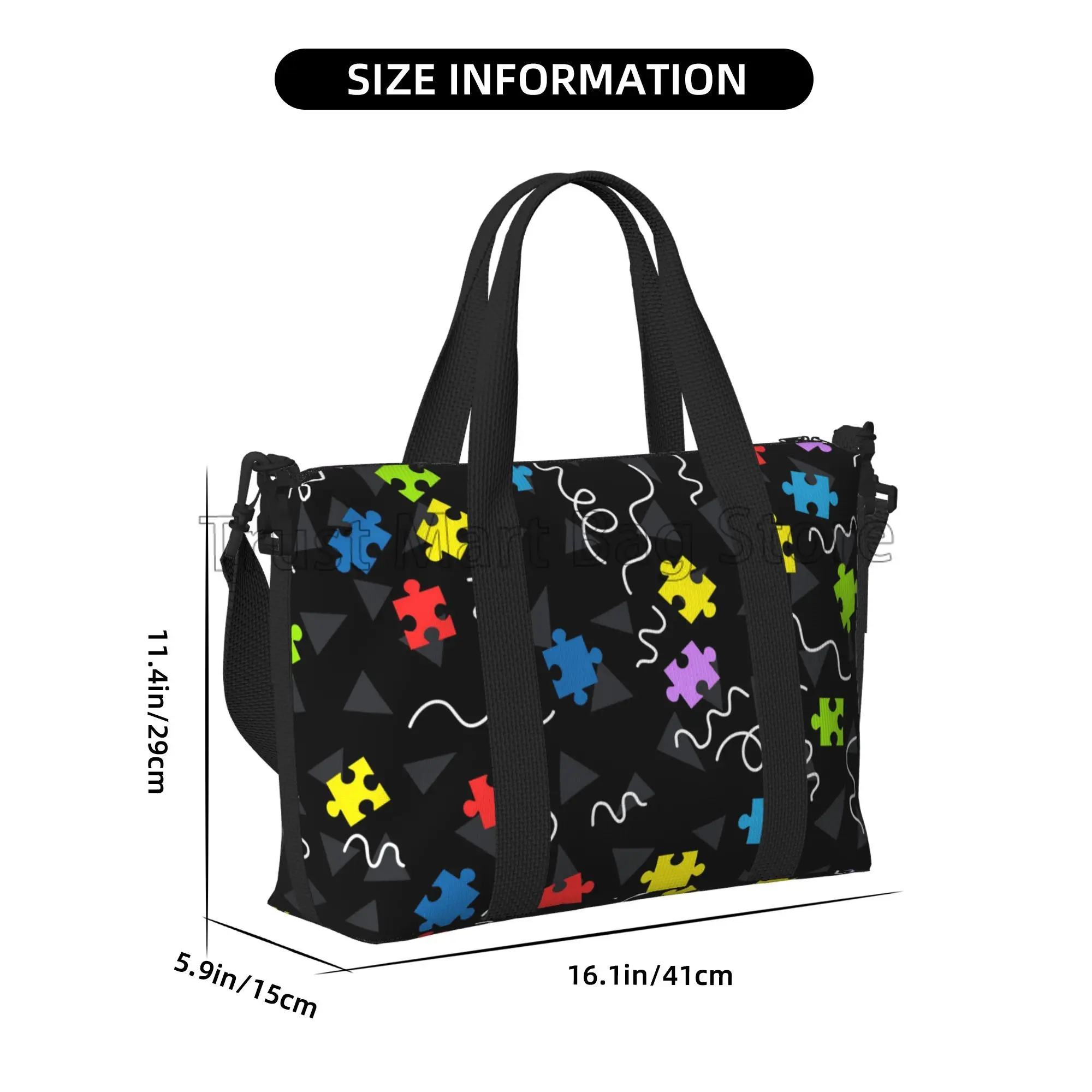 Bolsa de lona de viaje de mano con estampado de Autismo para mujeres y hombres, pieza de rompecabezas colorida, bolsas de equipaje impermeables de fin de semana durante la noche