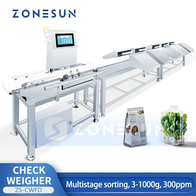 ZONESUN Pesatrici automatiche per l'imballaggio alimentare Macchina per il controllo industriale multistadio Checkweigher in linea ZS-CWFD