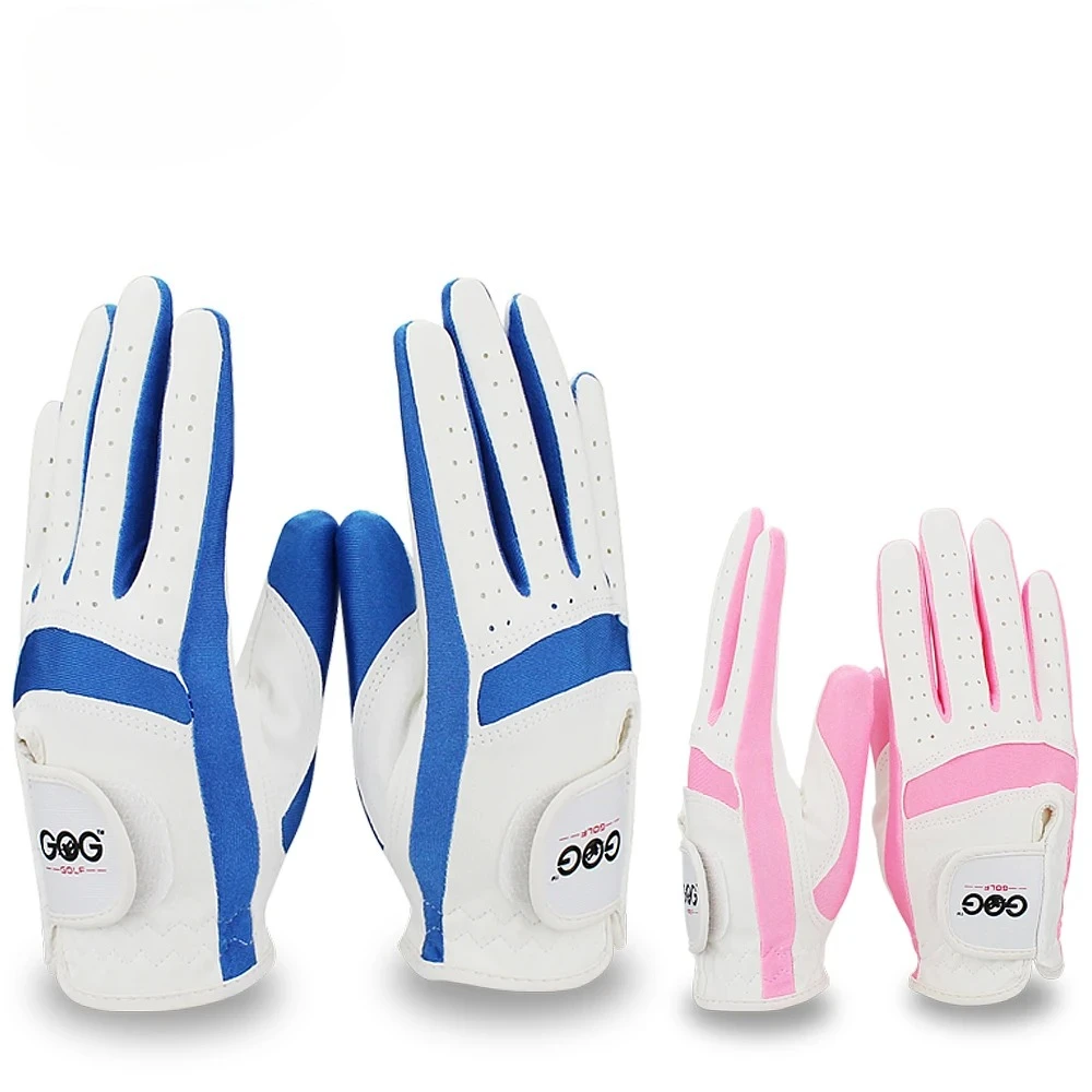 

1 Pair Kids Golf Gloves,Blue Pink Kids Golf Gloves Flexible Lycra Leather Comfort Fit Left Right Hand Outdoor Sports Golf Gloves