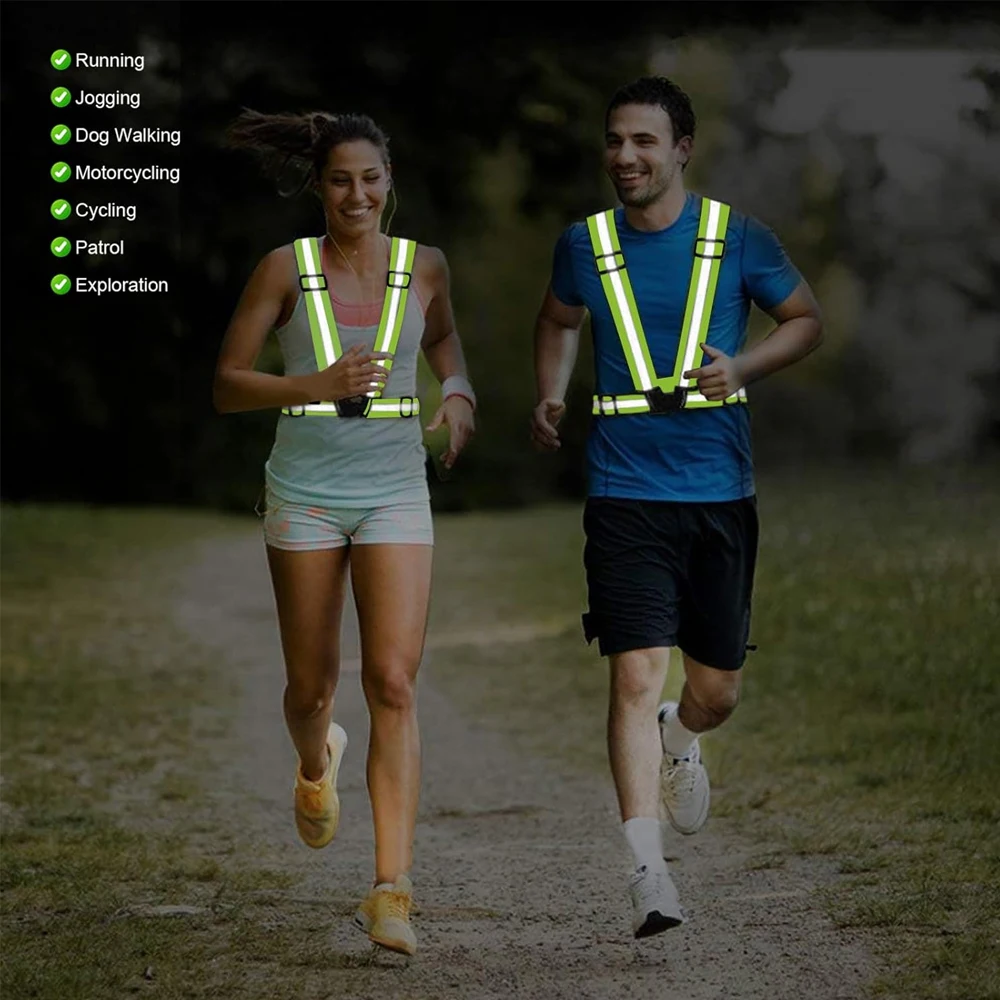 Fotografia 5: 1 pçs colete de corrida noturna alta visibilidade reflexivo, respirável colete de segurança ajustável para jogging ciclismo caminhada caminhadas