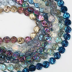 30PCS 10mm Round Shiny Glass Beads Charm Bracelet Crystal Flower Spacer Beads DIY Jewelry Making Supplies Wholesale Bulk