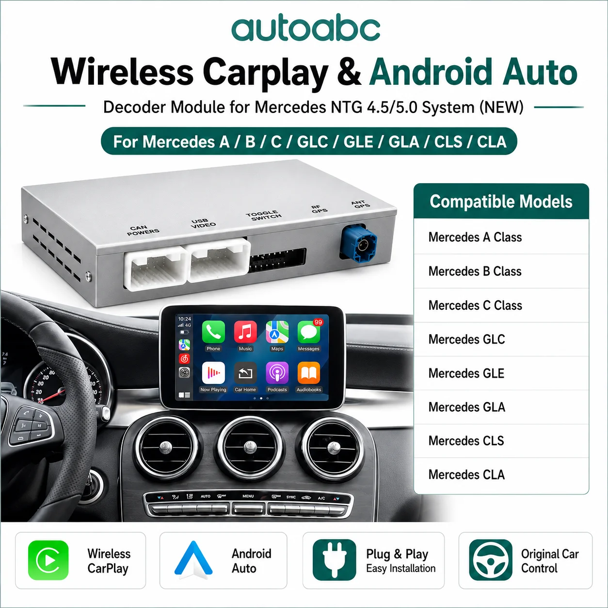 Bezprzewodowy CarPlay Android Auto do Mercedes Benz A B C E CLA CLS GLA GLC GLK SLK ML GL NTG4.5 5.0 System Mirror Link AirPlay