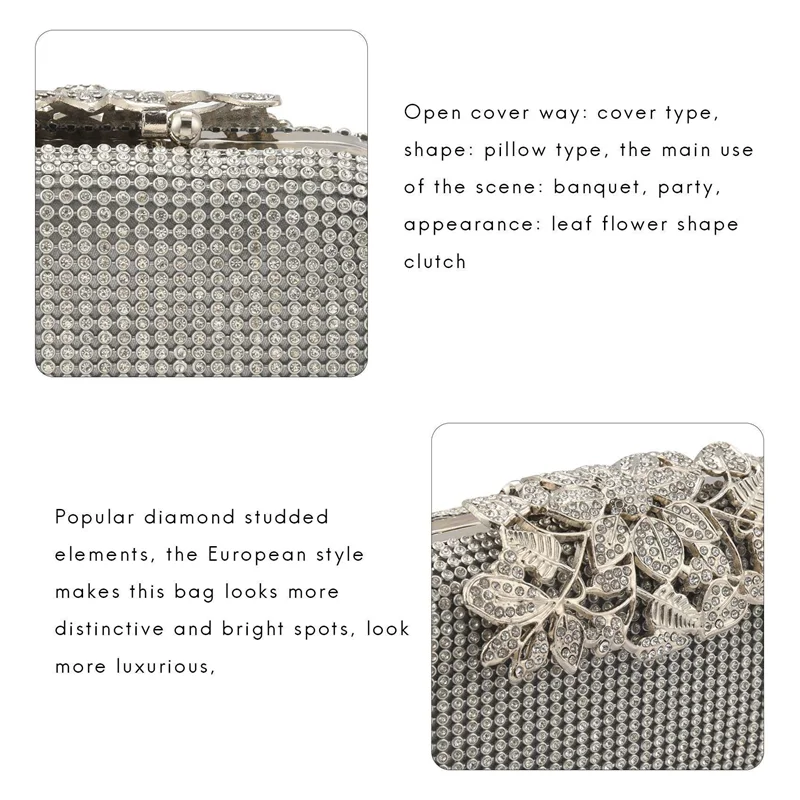 

A83F-Unique Clasp Silver Diamante Crystal Diamond Evening Bag Clutch Purse Party Bridal Prom