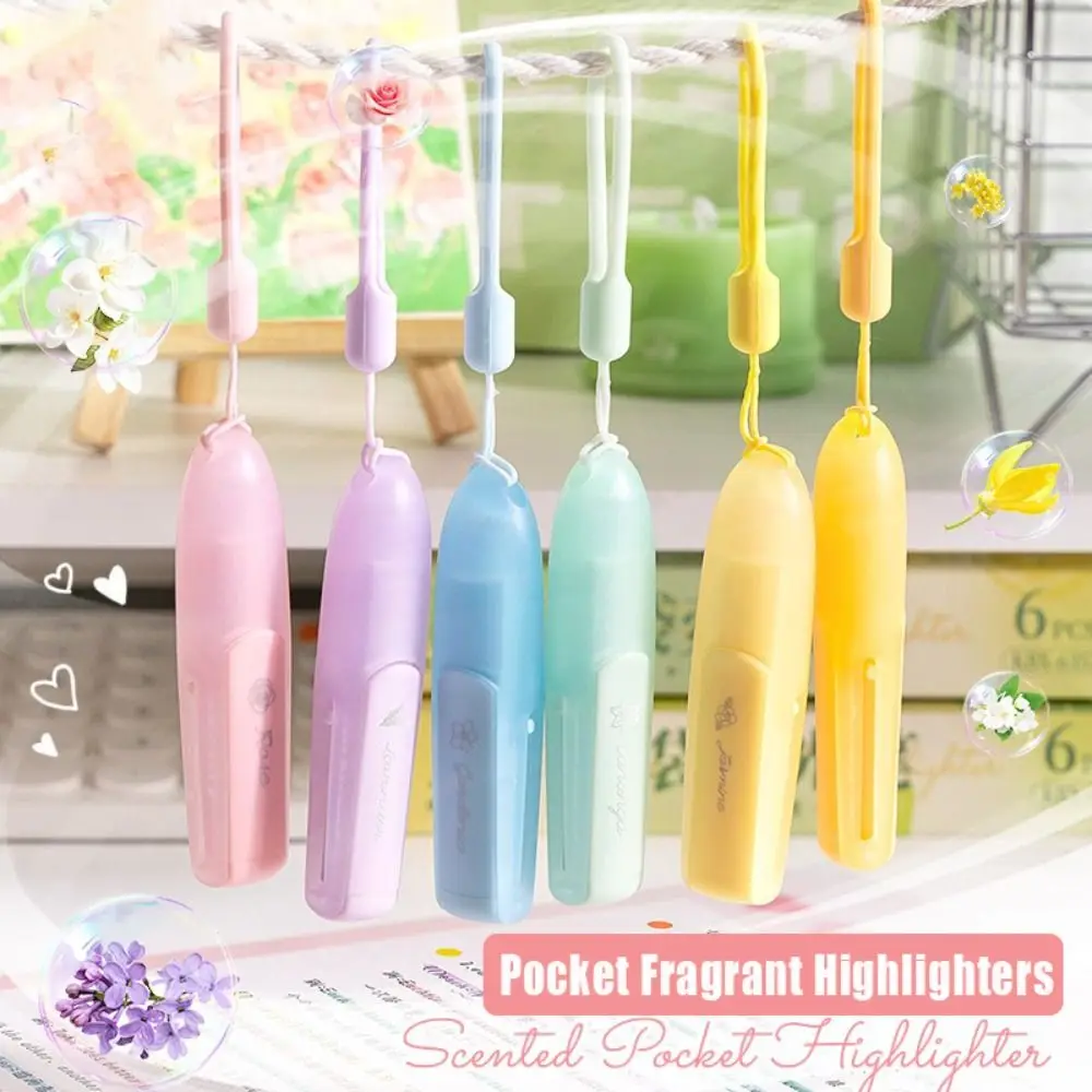 

6PCS/Set With Fragrance Fragrant Highlighters DIY Scrapbook with Hanging Rope Fluorescent Pen Eye Protection Color Pocket Pen