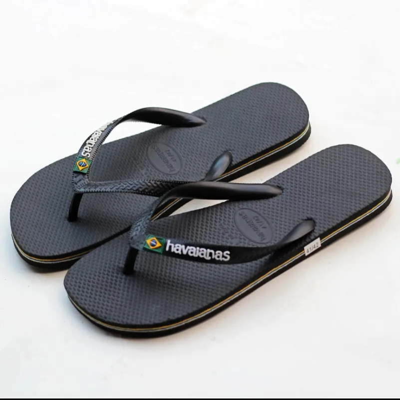 Classic Summer Men's Havana Thong Slippers Three-Color Water Line Pure Color Rubber Beach Sandals Casual Wear PVC Upper