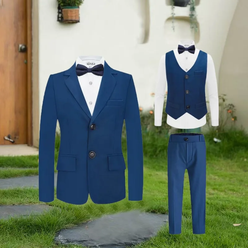 

Детский осенний темно-синий комплект из 4 предметов, куртка, жилет, брюки, костюм для фотосъемки с галстуком-бабочкой, костюм для выступлений для мальчиков, детский комплект на день рождения