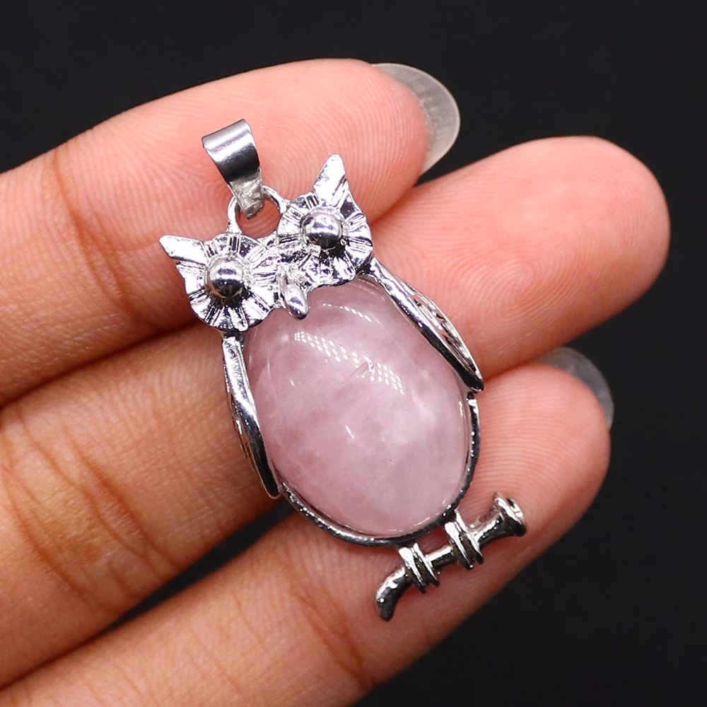 

16x30mm Natural Stone Electroplated Owl-Shaped Animal Pendant Creatively Designed Crystal Pendant DIY Keychain Jewelry Accessory