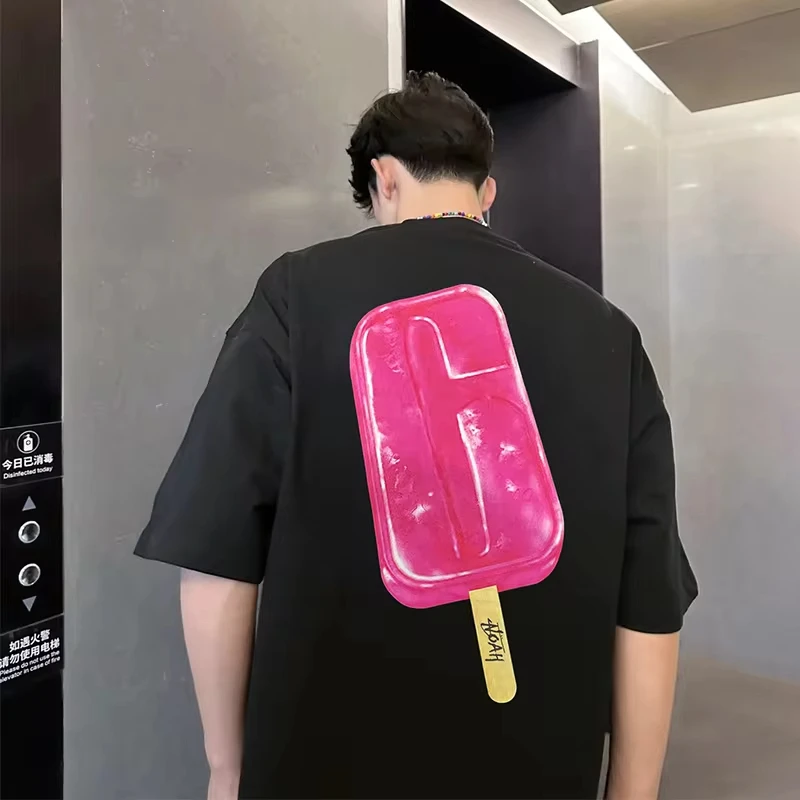 

Small Label Ice Cream Round Neck Short Sleeved Korean Trendy Half Sleeved Clothing Summer New T-shirt for Men and Women