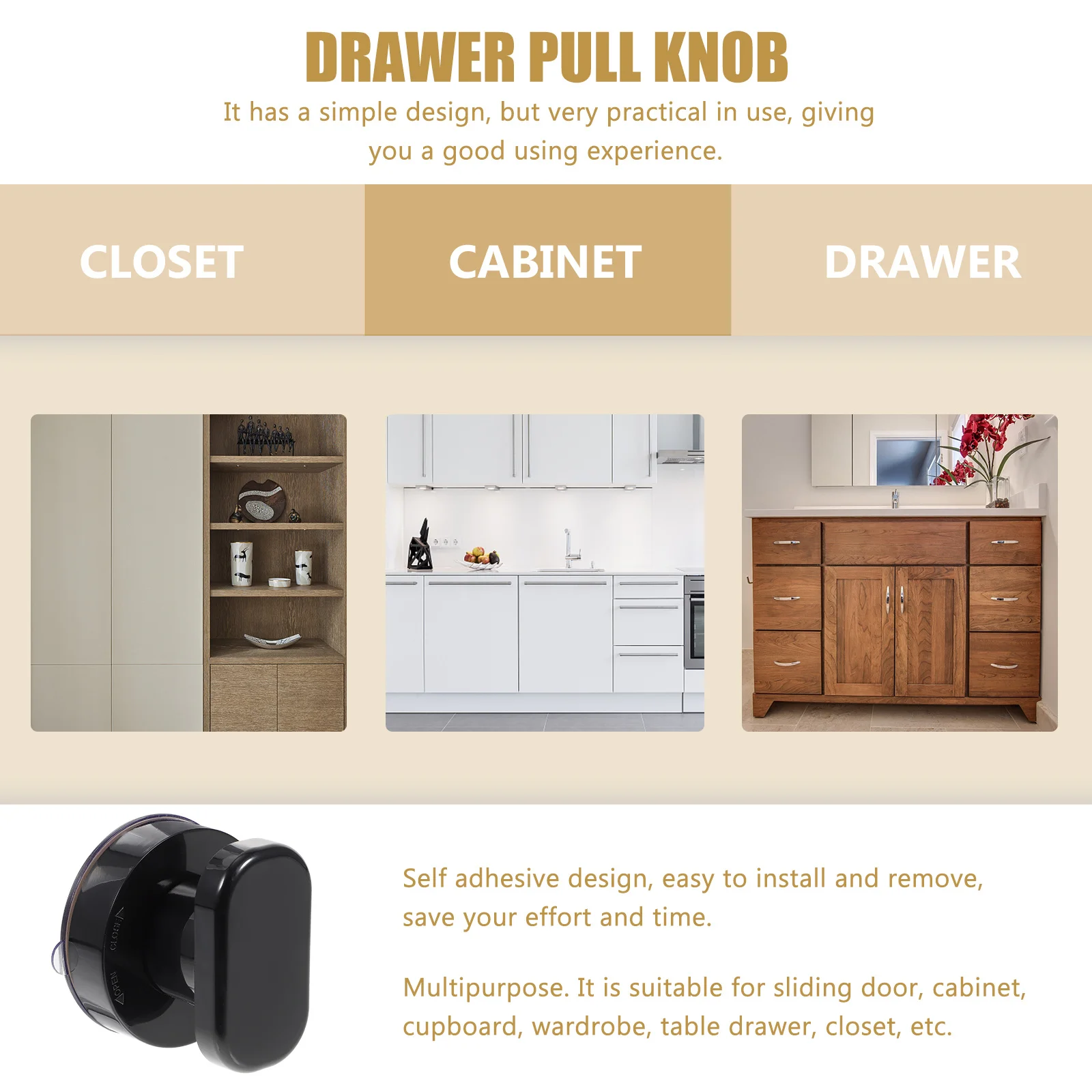 

Self Stick Suction Handle Cabinet Drawer Pull Knob Easy Install Remove Auxiliary Furniture Handle Accessory Adhesive Knobs