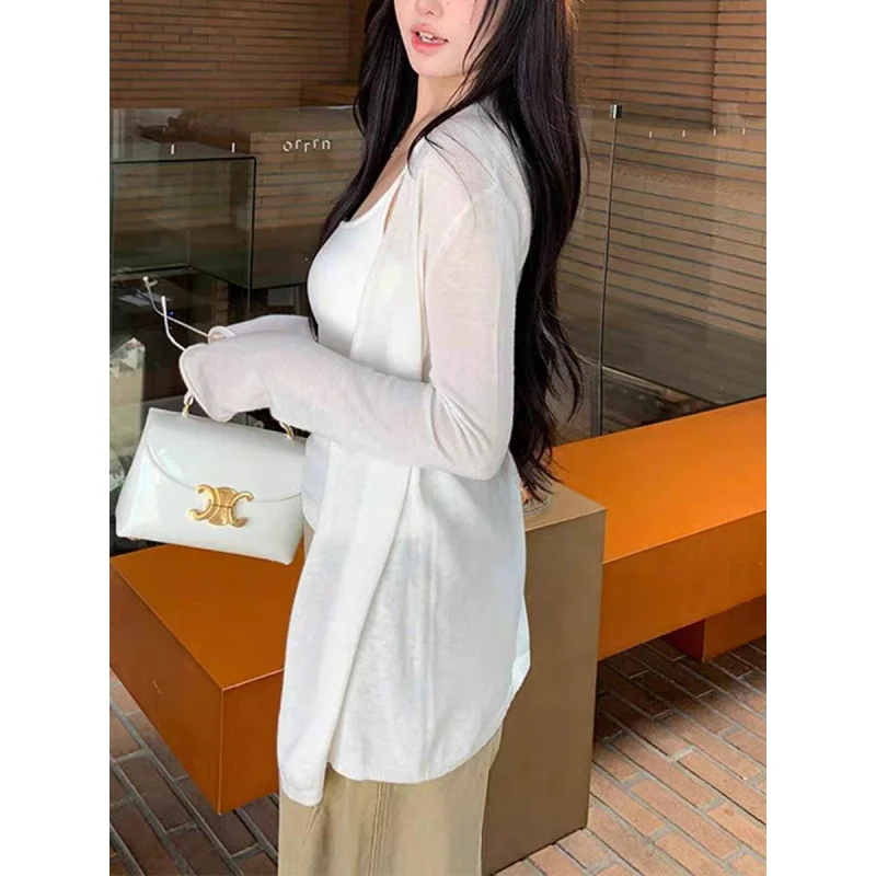 

Mid-Long Cardigans Crochet Womens Spring Trendy Romantic V-Neck Half-Sleeve Knitwears Irregular Spliced Panelled Splice Harajuku