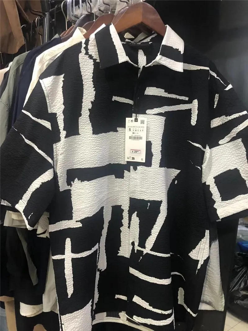 

Loose Men's Casual Shirt Bubble Cloth Texture Print Short Sleeve Multi-Color Breathable Comfortable Polyester Fiber Summer Shirt