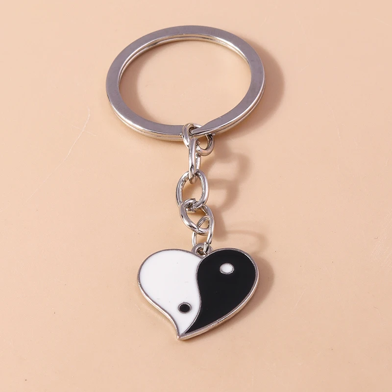 Cute Tai Chi Love Heart Keychain for Women Men Car Key Handbag Pendants Keyrings DIY Handmade Jewelry Accessories