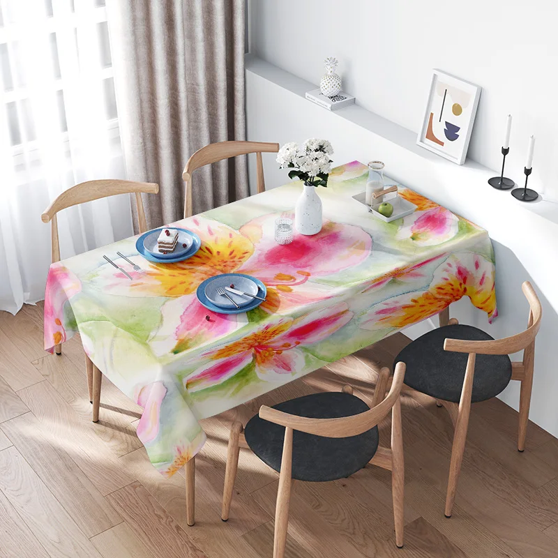 

Watercolor Floral Tablecloth - Beautiful Pink Yellow Flower Design Room Decor for Kitchen Dining Tables in Multiple Sizes