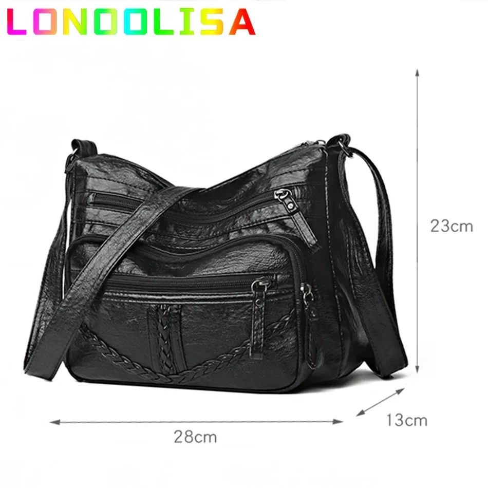 Bolsas vintage de couro macio multi bolso para mulheres, senhoras bolsas de ombro crossbody, bolsas de luxo, alta qualidade, 2024