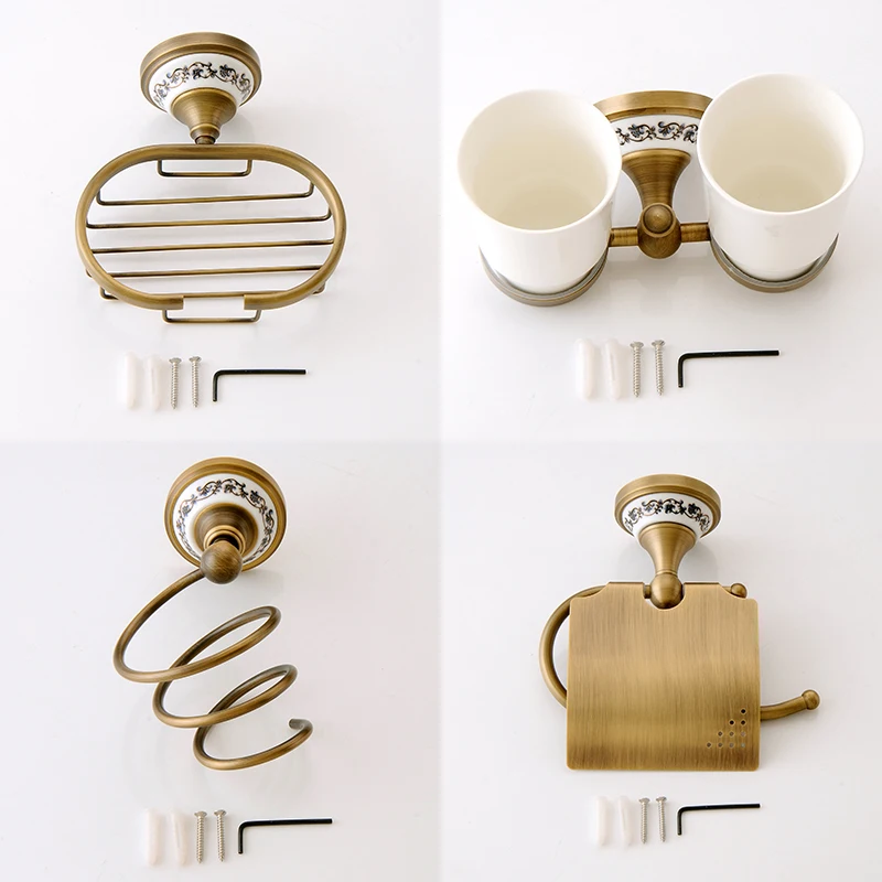 Antique Bronze Bathroom Accessories Sets Towel Shelf Towel Holder Toilet Paper Holder Rove Hook Ceramic Bathroom Products EL3100