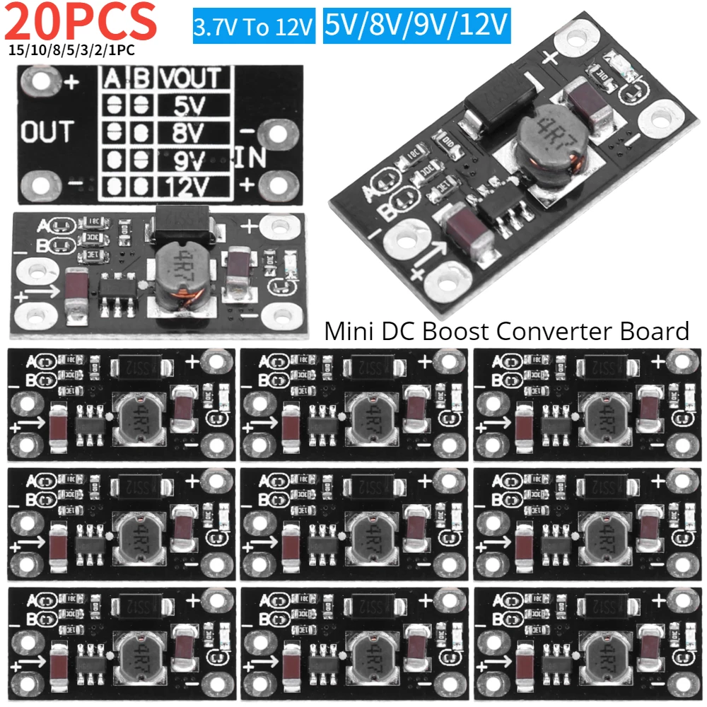 3.7V To 12V Mini DC-DC Boost Step Up Converter Module 5V/8V/9V/12V Voltage Regulator PCB Board Module Lithium Battery Boost