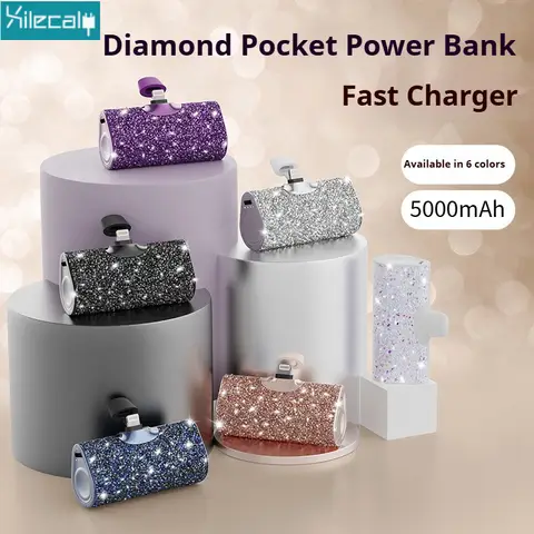 Xilecaly 다이아몬드 휴대용 충전기 보조베터리 iPhone 16 15 14 Pro MAX Xiaomi Samsung Oneplus 미니 포켓 보조베터리 5000mAh