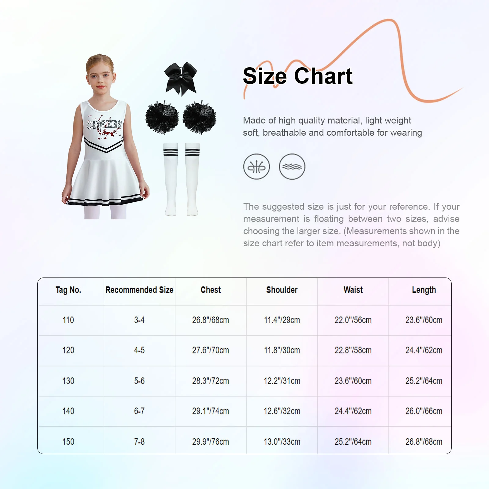 Girls Cheerleader Costume Outfits Letter Print Dress with Headwear Hand Flowers And Striped Socks Cheerleading Uniform Dancewear