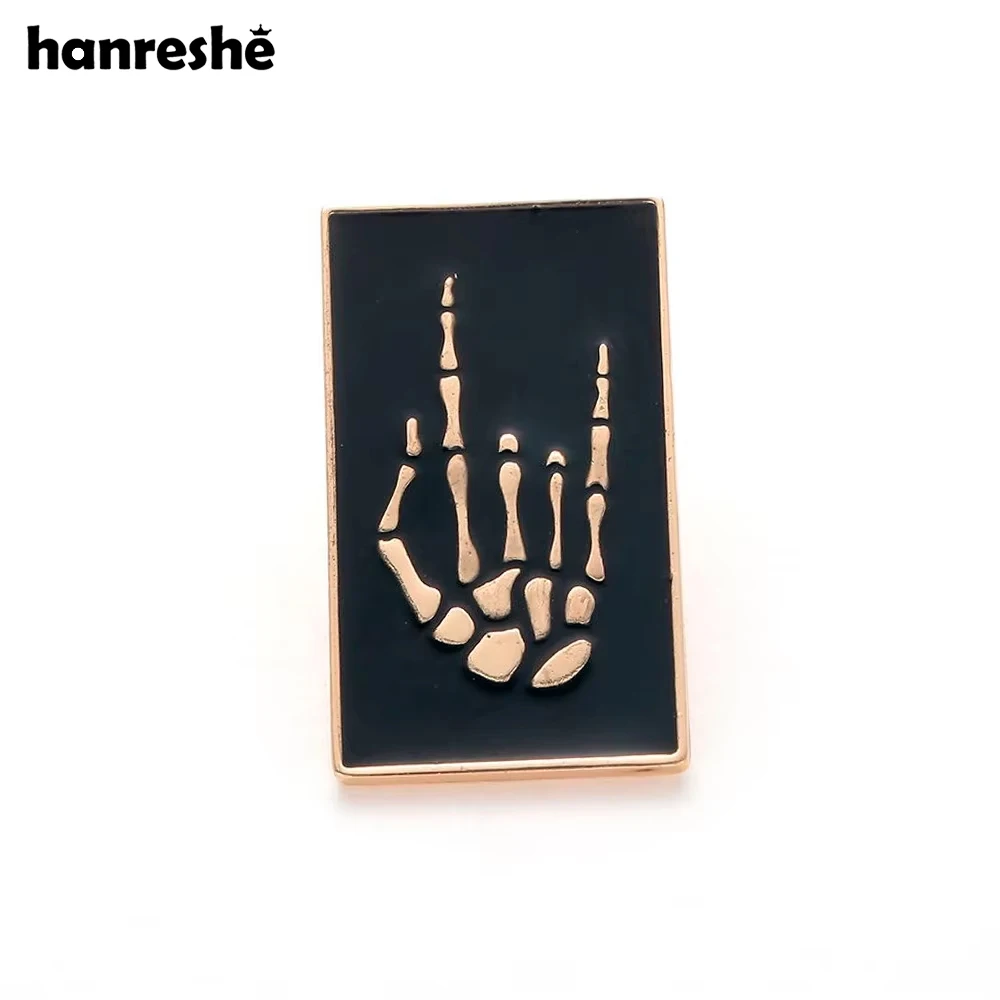 Best Fashion Rectangle Skeleton Hand Pin Medical Jewellery Anatomical Gold Color Gift For Men Enamel Lapel Pin Brooches