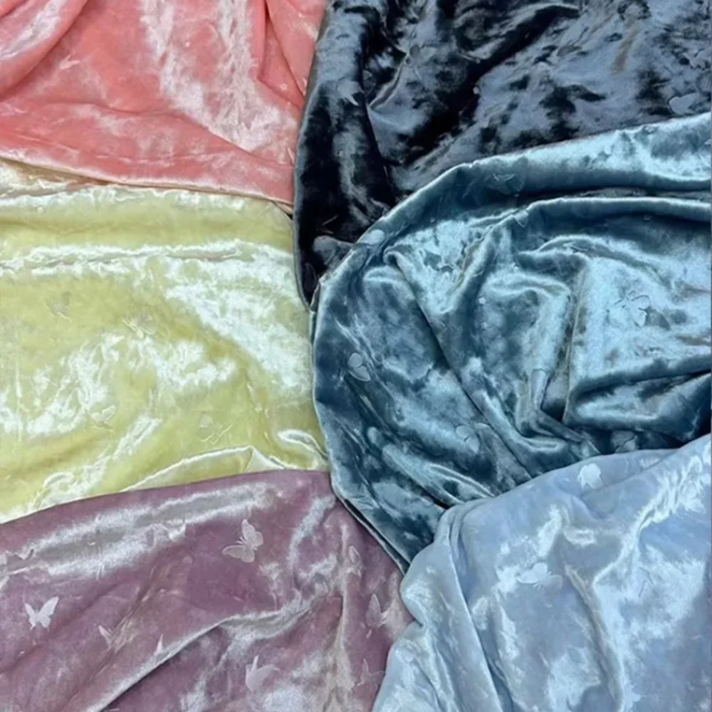 

Вельветовая ткань с тиснением в виде бабочек для пижам, диванов, подушек, кукол, одежды, декоративная оптовая ткань на метры, материал для рукоделия