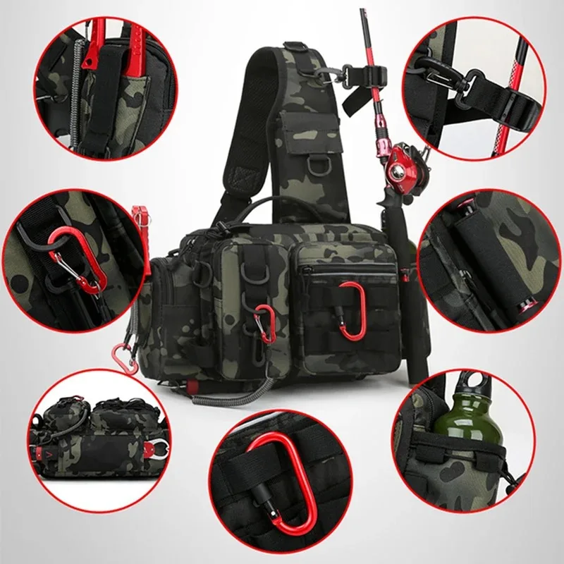 

Men Fishing Tackle Bag Single Shoulder Crossbody Bags Waist Pack Fish Lures Gear Storage Fishing Box Chest Bag
