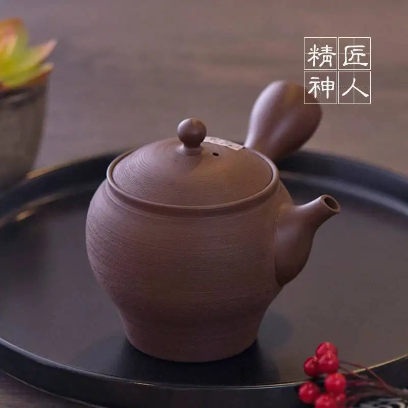 In Stock, Japanese Tokoname Ware, By Katsuo, Imported Side-Handle Filter Teapot, Handmade Purple Clay Tea Pot