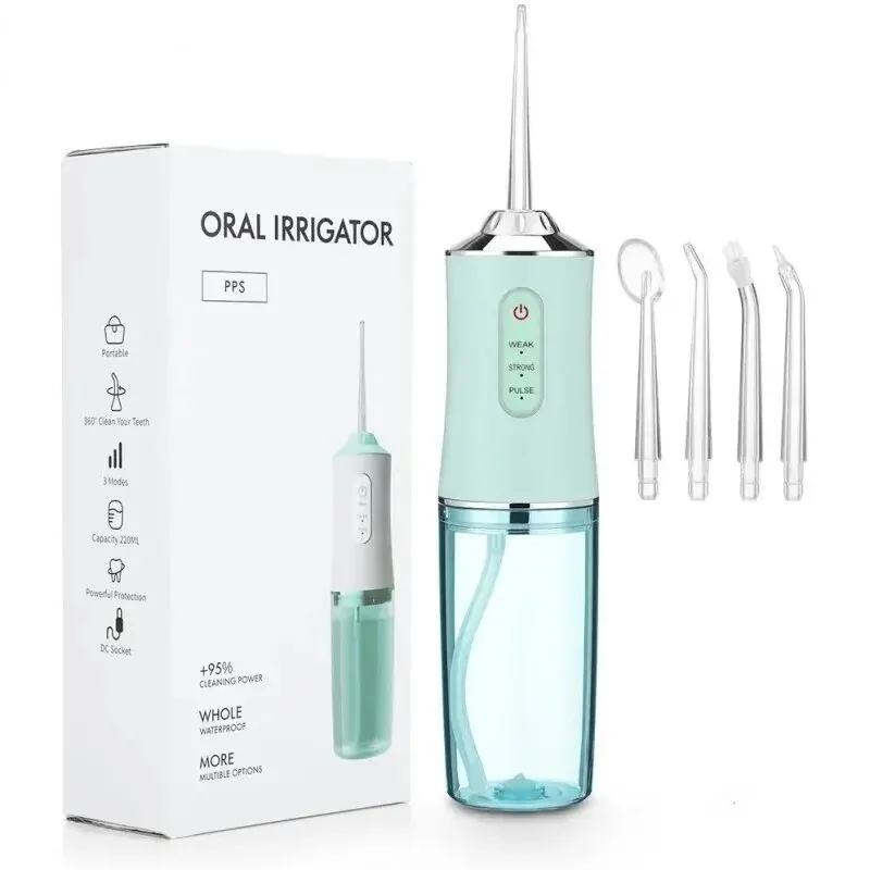 Oral Irrigator Portable Dental Water Flosser USB Rechargeable Water Jet Floss Tooth Pick 4 Jet Tip 220ml 3 Modes IPX7 1400rpm