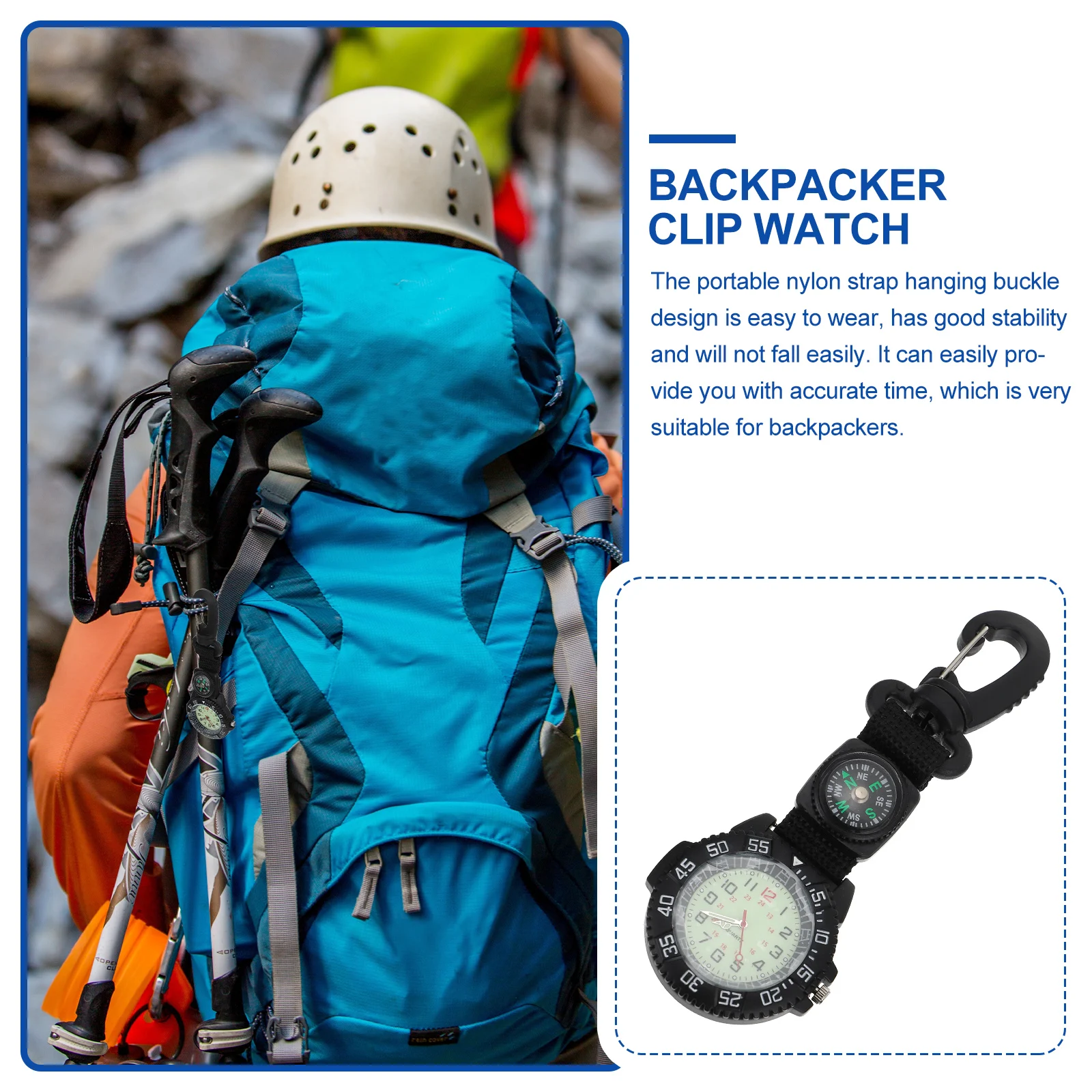 

Compass Hanging Watch Durable Zinc Alloy Glass Plastic Nylon Portable Design Mountaineering Carabiner Pocket Watch Kids Wallet