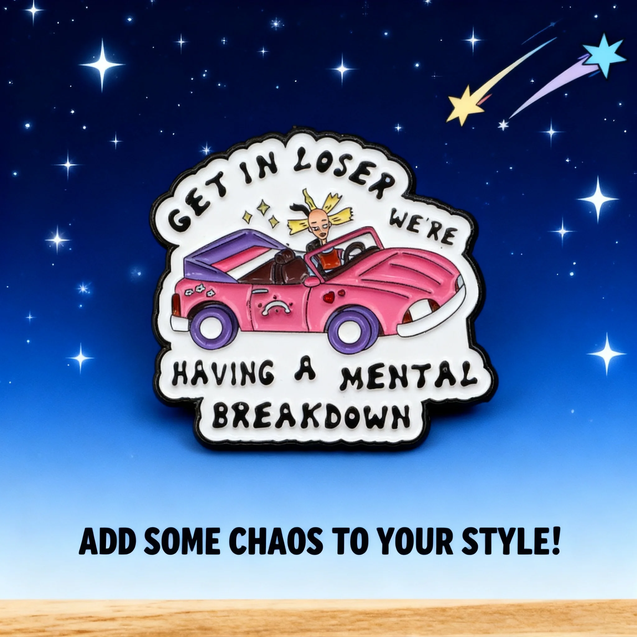 Cartoon Pink Car Enamel Pin Cool Girl Badges Backpack Brooch