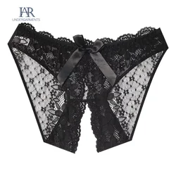 M/XL Transparent Women's Panties Lace Underwear Open Crotch Thongs Embroidery Sexy Lingerie Erotic Beaded G-Strings T-Back