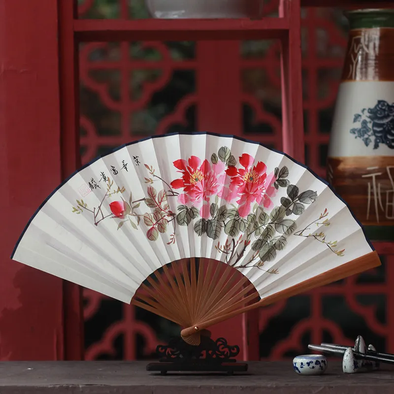 Ancient Style Folding Fan Double-sided Antique Xuan Paper Hand Painting Fans Photography Hanfu Qipao