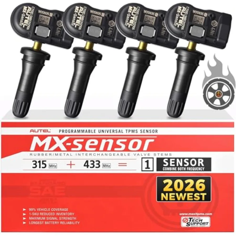 

TPMS Sensors Set of 4 MaxiTPMS MX Sensor 315 433Mhz 2in1 Universal Tire Pressure OE Sensors 100% Cloneable by TS408S TS501 PRO