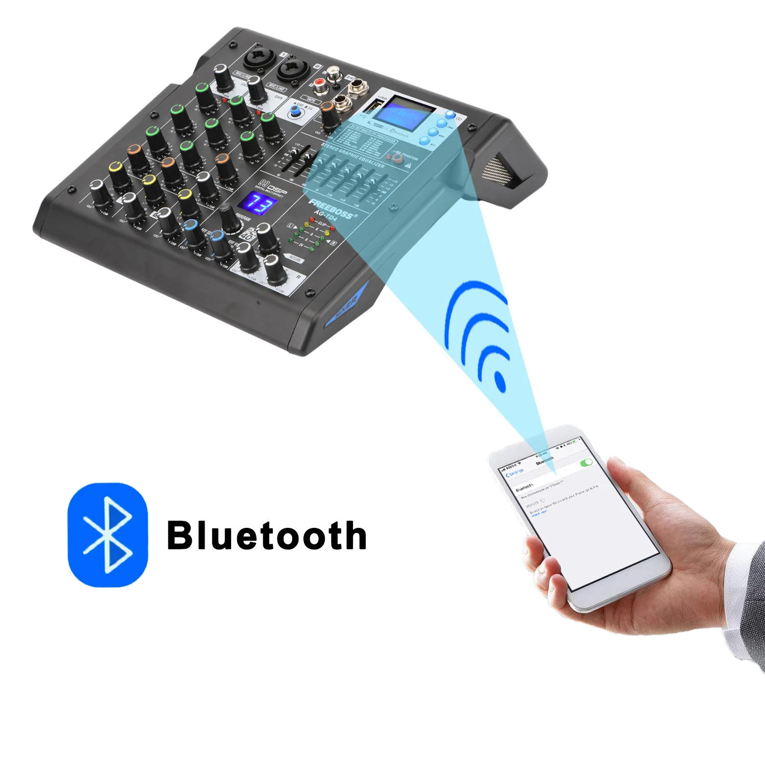 Imagem -05 - Channel Mixing Console Bluetooth Audio Mixer 99 Dsp Usb Play 7-band eq 48v Studio Karaoke Sound Table Ag-td4 Boss4