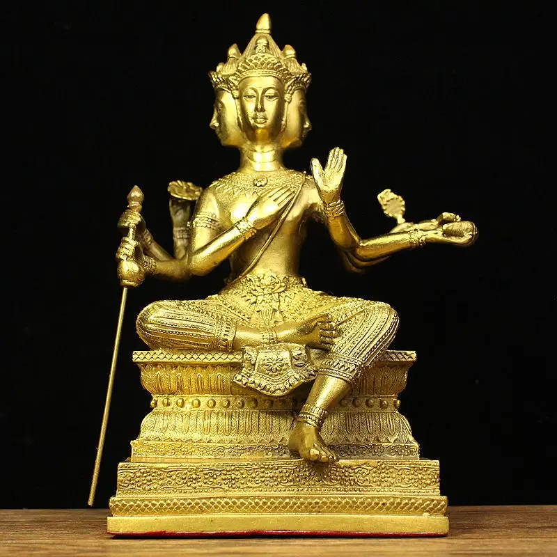 25cm Antique Thai Four-sided Buddha Decoration Great Brahma King Bronze Statue Home Buddha Hall worship Porch Handicraft Decor